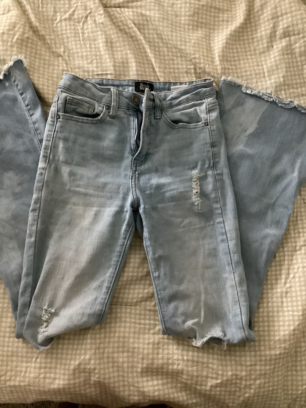 Light Blue Distressed High-Rise Women's Jeans - Casual Stretch Denim